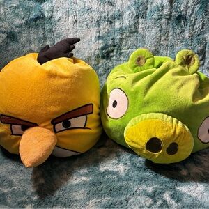 2x Bundle - Angry Birds - Yellow Bird & Green Pig Bean Bag Plush